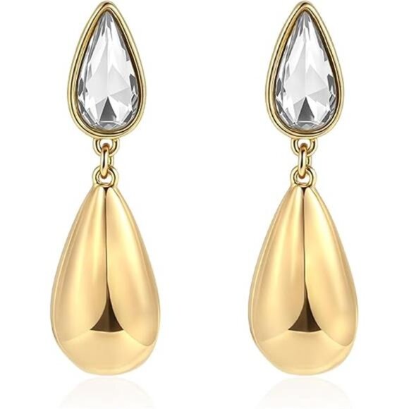 Elegant Gold Teardrop Earrings | Lightweight CZ Drop Earrings - Picture 6 of 6